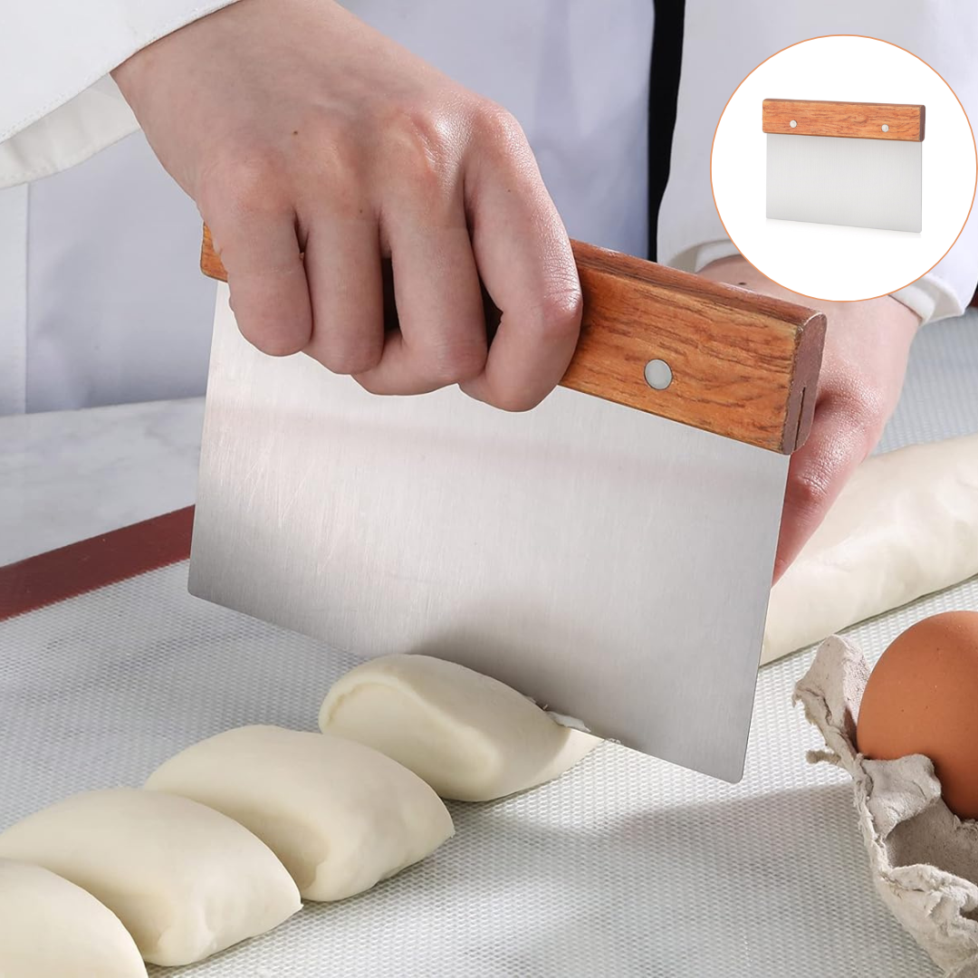 Coupe-pâte en inox avec poignée en bois, outil pratique de pâtisserie