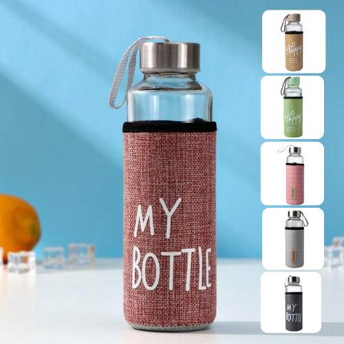 Bouteille en verre avec pochette, pratique pour sport et voyages ( colleur désigne aléatoire)