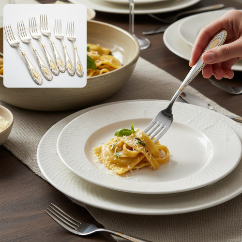 Ensemble de 6 fourchettes en acier inoxydable pour repas et aliments