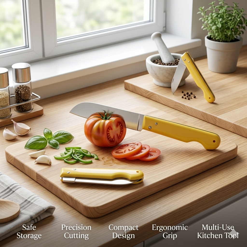 Couteau pliant polyvalent pour cuisine, pêche et activités maritimes