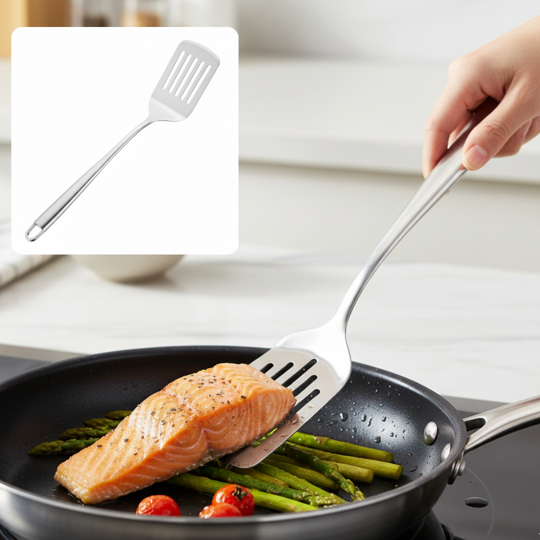 Spatule perforée en acier inoxydable pour cuisson et barbecue