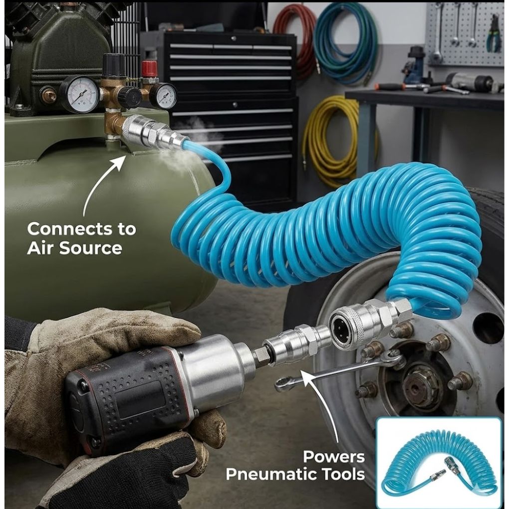 15M Tuyau d'air comprimé extensible avec raccords rapides