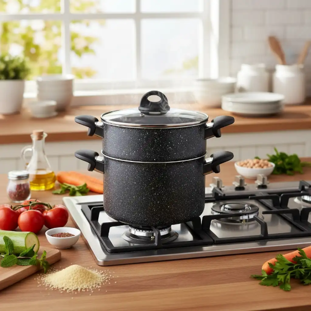 Couscoussier pratique avec couvercle pour une cuisson traditionnelle