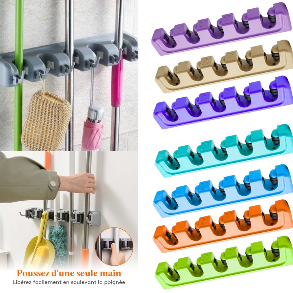 Maximisez l'ordre avec notre Support Mural 5 Compartiments  6 Crochets pour Balais et Outils