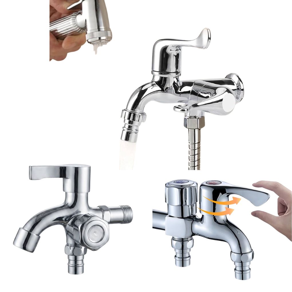 Robinet pour machine à laver, en laiton chromé, 1 entrée, 2 sorties, multifonctionnel, antirouille, contrôle précis,