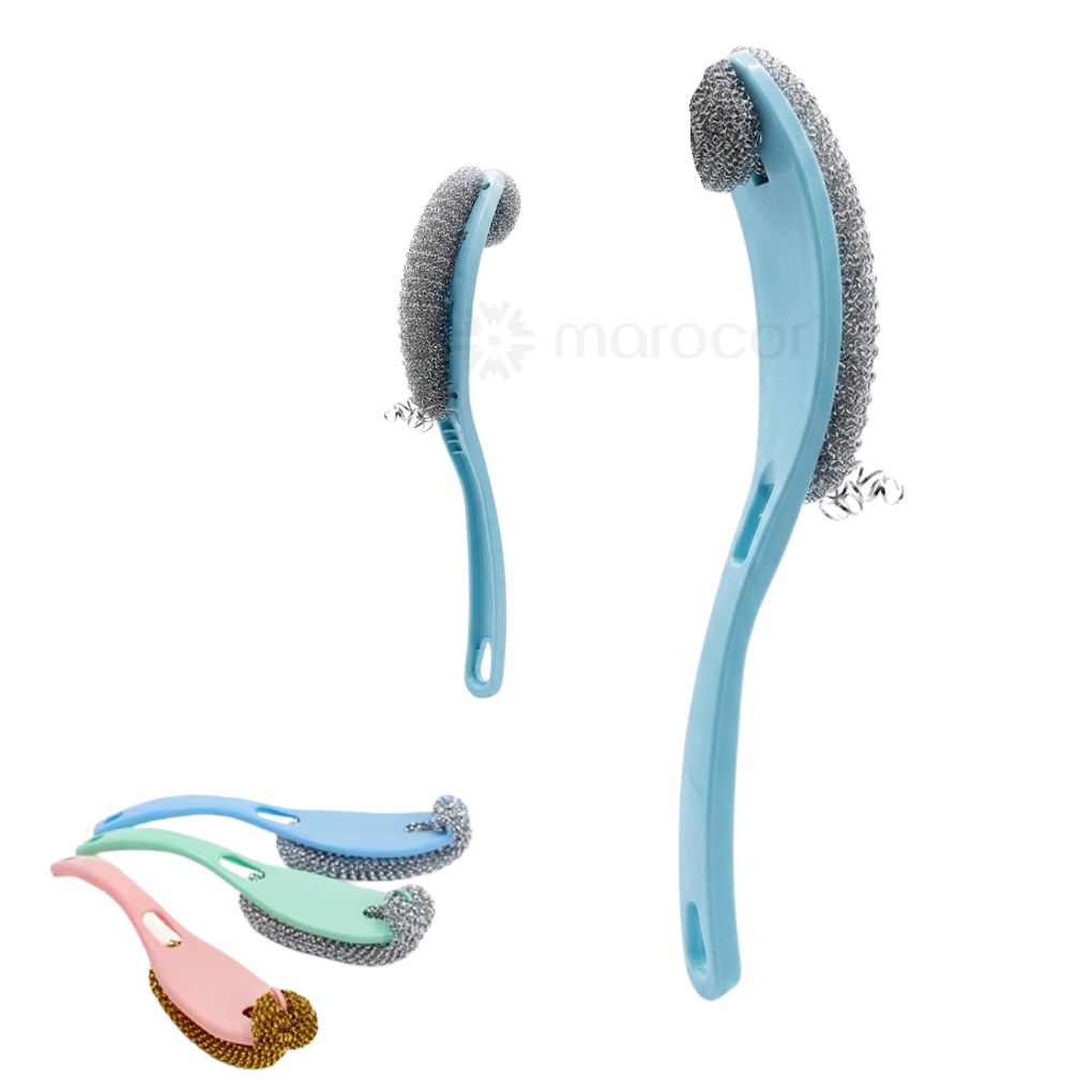 Brosse de Nettoyage Ergonomique à Manche Long avec Tampon à Récurer en Inox Amovible