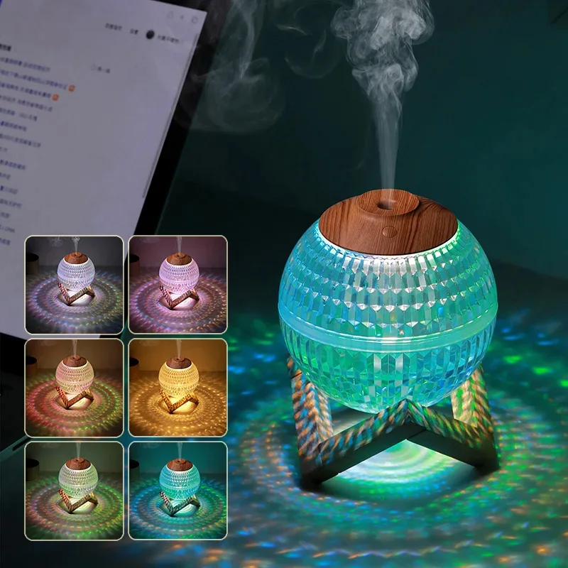 Humidificateur à boule de cristal, mini diffuseur portable, veilleuse colorée Diffuseur d’Huiles Essentielles  et Brume Ultrasonique