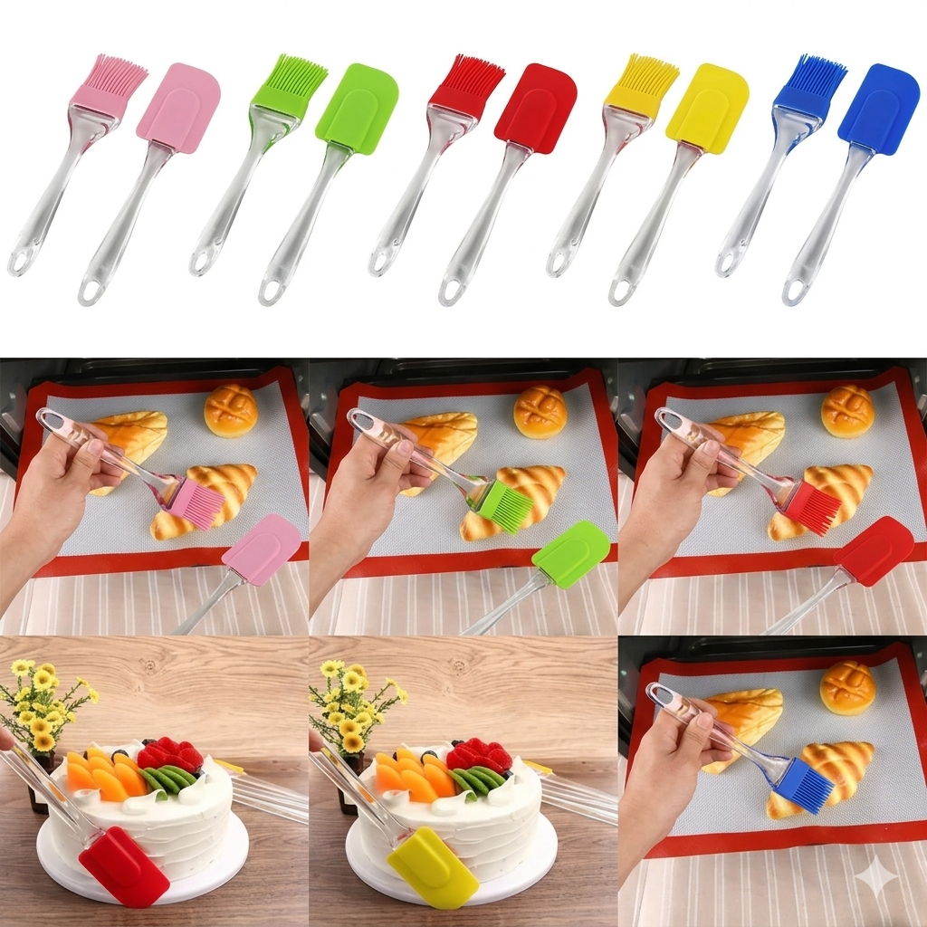 Ensemble de 2 Spatules en Silicone et Brosse de Cuisine (colleur aléatoire)