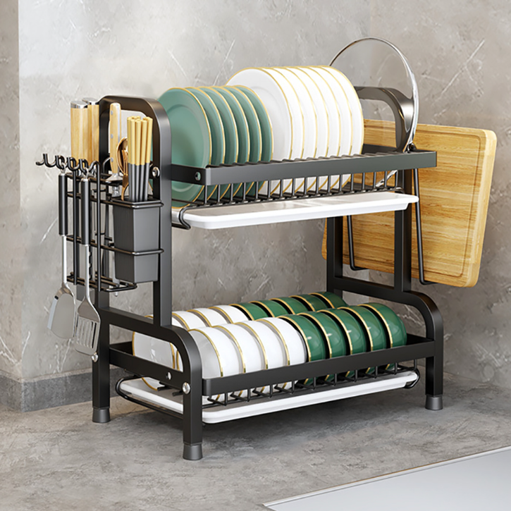 Égouttoir à vaisselle à 2 niveaux avec supports et plateau d’égouttage