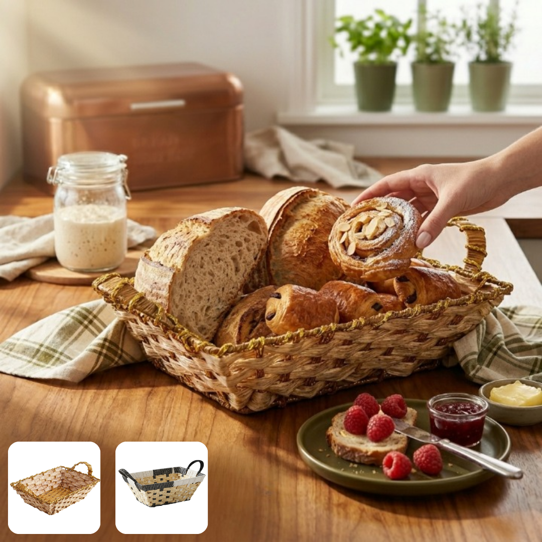 Panier de service pratique pour pain avec structure en plastique et tissu (couleur aléatoire)