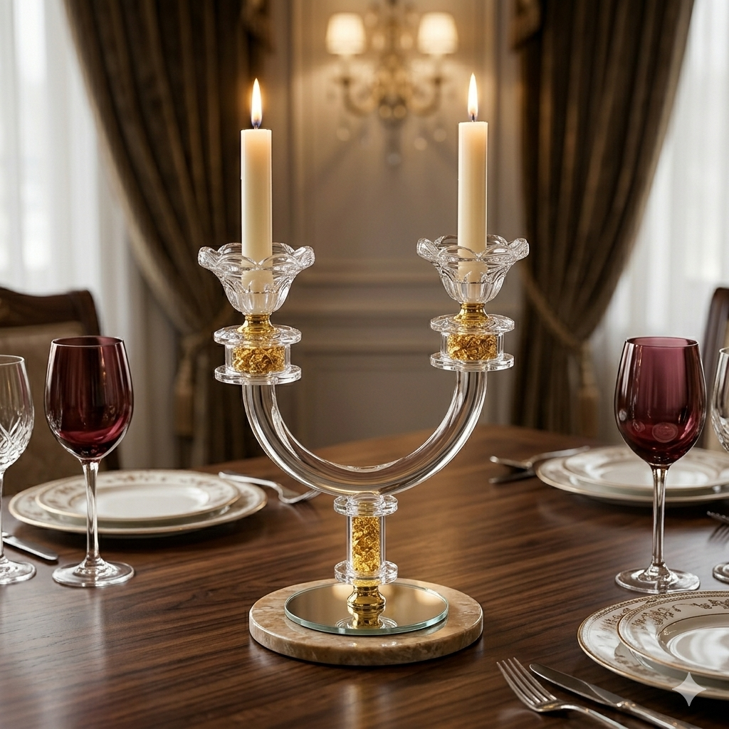 Bougeoir en cristal transparent pour bougies coniques – design moderne en verre