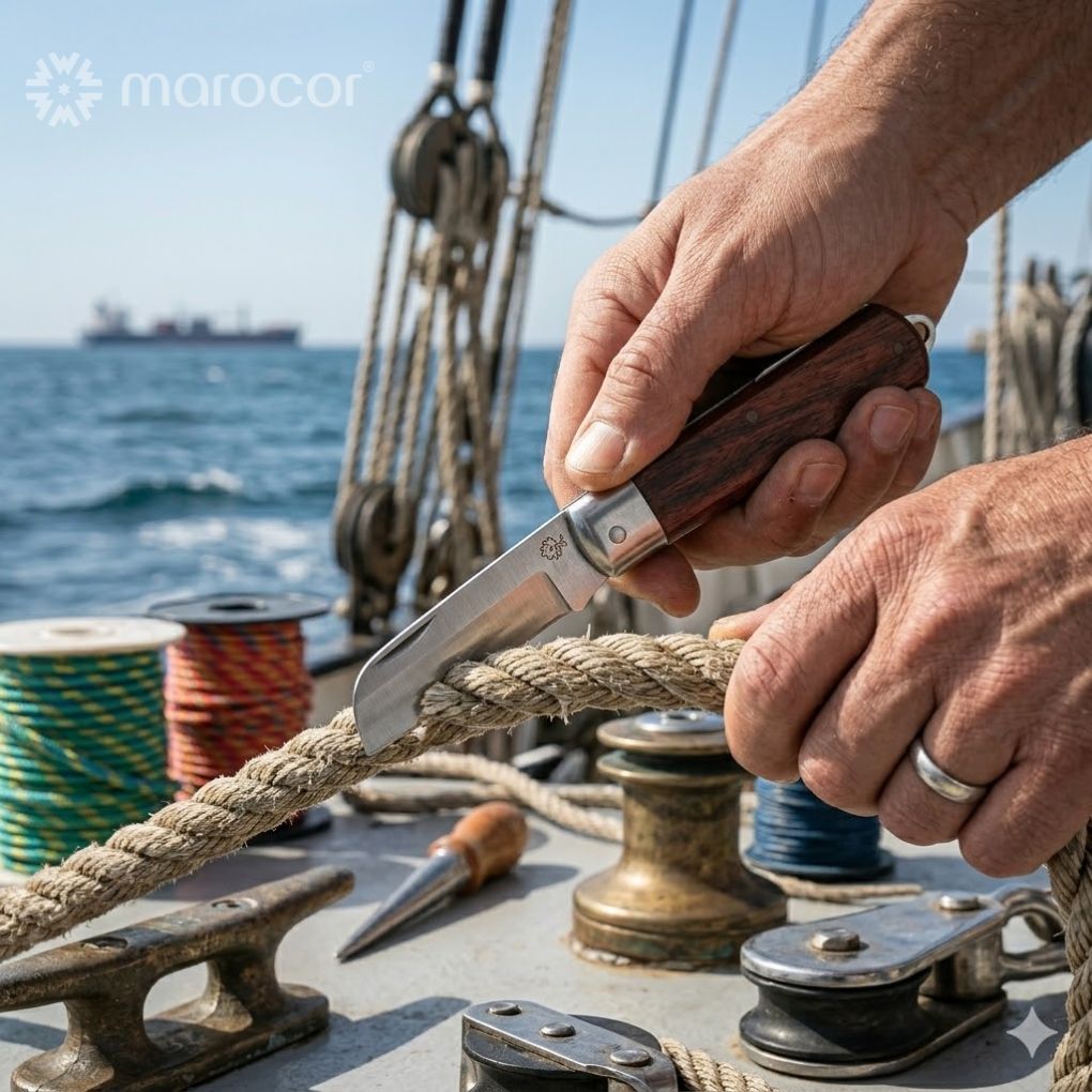 Couteau Pliant Artisan d'Extérieur à Manche Bois - Lame Lisse Inox pour Randonnée et Bivouac