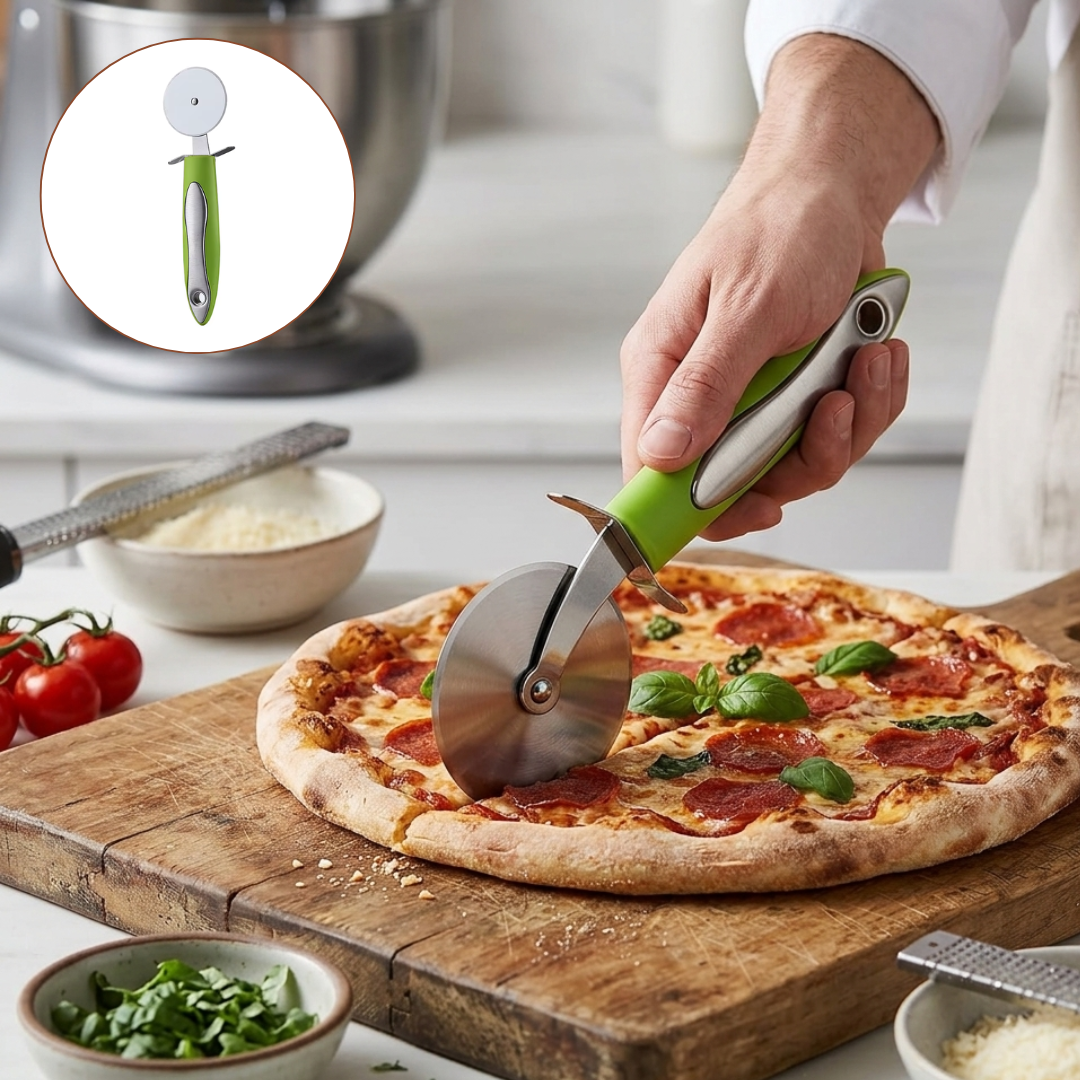 Roulette à pizza en acier inoxydable avec manche ergonomique antidérapant
