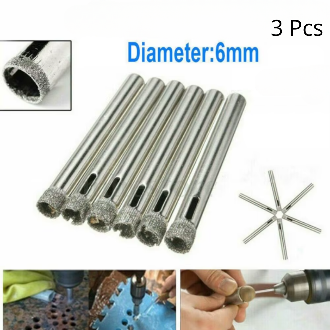 Lot de 3 forets diamantés 6 mm pour carrelage, verre, ardoise, porcelaine et marbre