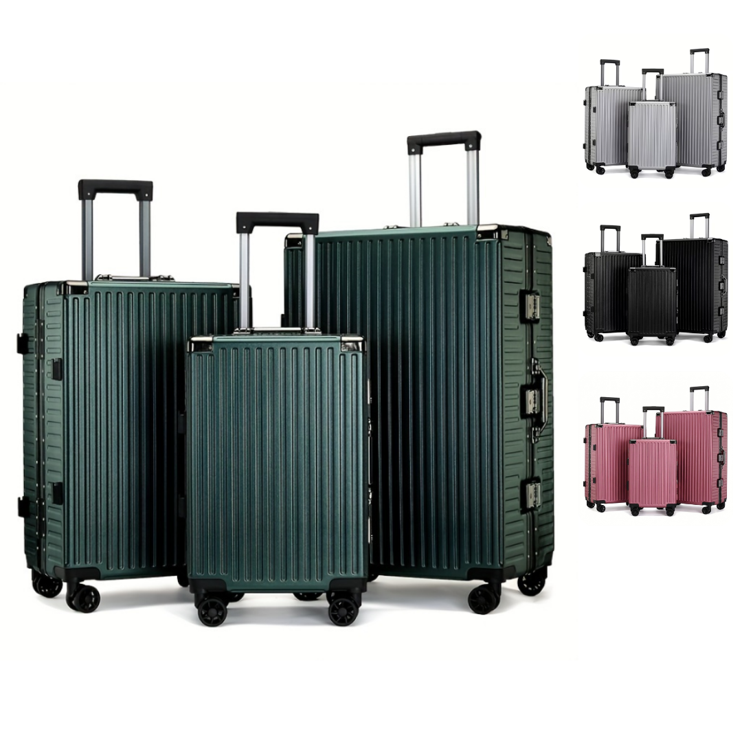 Ensemble de 3 valises de voyage grande capacité avec cadre en aluminium et roulettes universelles
