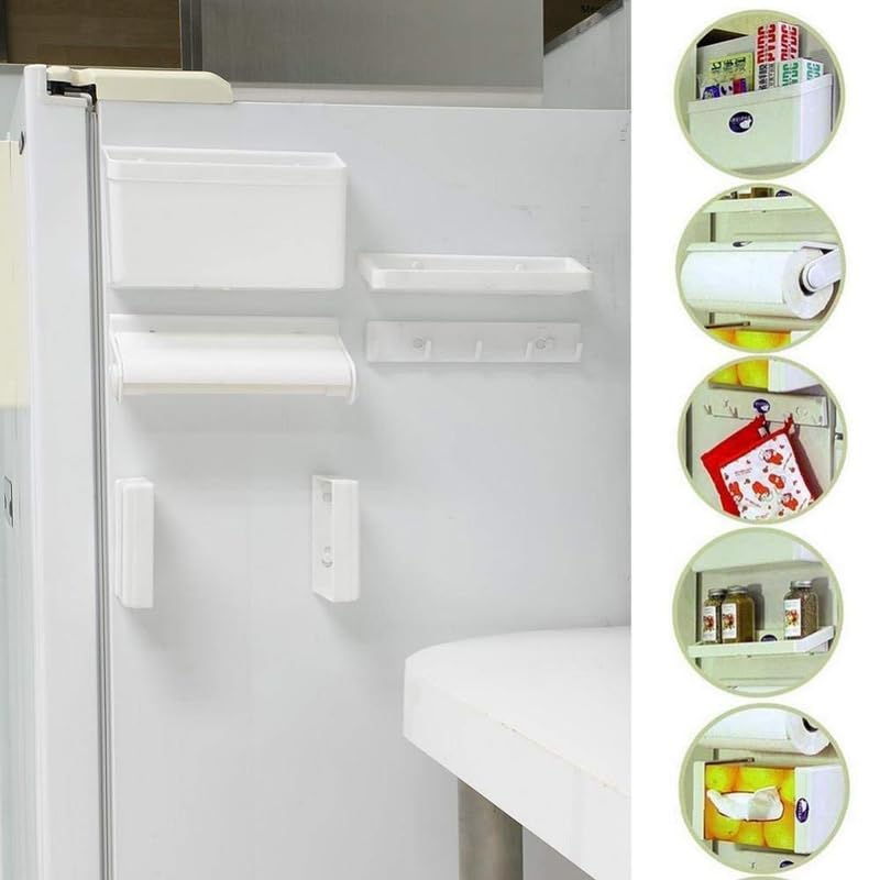 Ensemble de 5 Supports de Rangement Magnétiques pour Réfrigérateur – Organisateurs Combinés