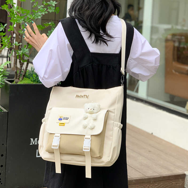 Sac bandoulière scolaire pour filles, grande capacité, style coloré et motifs dessinés (colleur aléatoire)